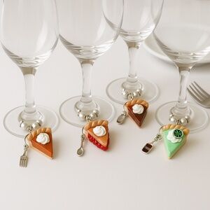 Pie Slice Wine Glass Charms – Set of 4 Clay Pumpkin, Cherry, Chocolate, Key Lime